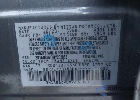 2021 Nissan Sentra Sr Xtronic Cvt from USA, damaged, VIN 3N1AB8DV0MY202063